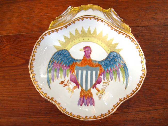 A beautiful Chinese Export 'style' American Eagle shrimp dish made by Mottahedeh